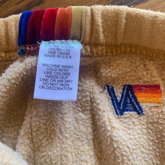 AVIATOR NATION 5 Stripe Sweatpants Joggers L Gold Khaki Velvet Retro Athleisure - Picture 6 of 7